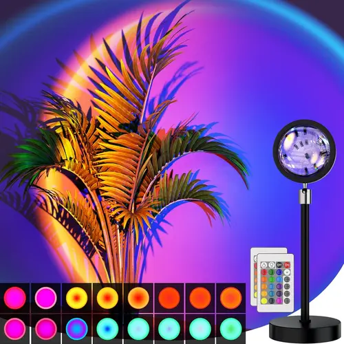 Sunset Lamp Projection LED Lights with Remote Multicolor 360° Rotation Rainbow 4 Modes for Photography Selfie Party Home Decor Gifts for Women