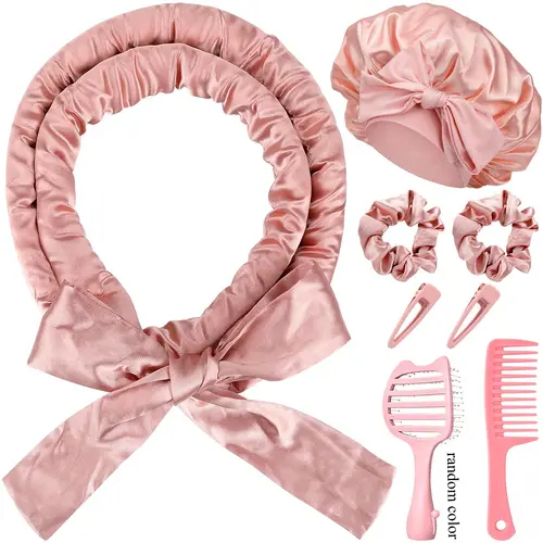 Premium Silk Satin Heatless Curl Headband & Double Layer Bonnet Set, 70in No Heat Soft Curler for Long Hair, Overnight Curls, Hair Protection, Beauty & Personal Care Haircare Gift, Easy Curls, Heatless Curl Solution