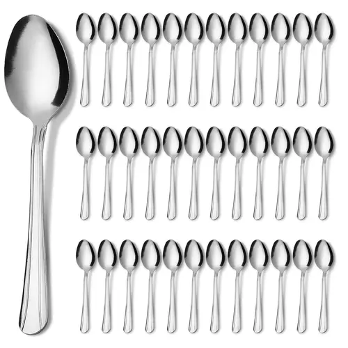36PCS Dominion Style Stainless Steel Cutlery Set, Smooth Polished Long Handle Tableware Spoons, Dishwasher Safe for Home, Halloween, Holiday Celebration & Hotel Stay Serving Needs