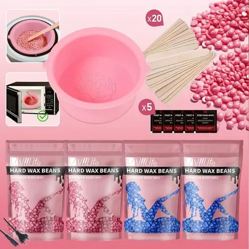 Wax Bean Hair Removal Kit, Easy Hair Removal, Hypoallergenic Hard Wax Beans, Hair Remover Wax, Depilatory Wax for Body, Face, Brazilian & Bikini, Home Waxing, Long-Lasting Smooth Results