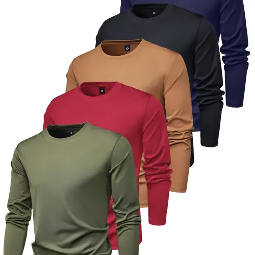 5 Pack Men's Lightweight Long Sleeve T-Shirts Spring & Autumn Casual Fashion Layering Tees for Workouts, Travel, Sports, Outdoor Activities, Gifts for Boyfriend or Husband, Office, Fishing, Basketball, Camping, Gym, Vacation Wear Menswear Top Streetwear