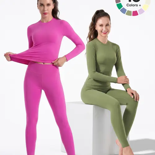 Women's 2-Piece High-Waisted 25in Inseam Sporty Leggings & Long Sleeve Top - Elastic Spandex Fabric, Comfortable Fit, Gym Outfits, Workout Sets Women, Matching Sets for Outdoor Fun & Back to School, 2 Piece Sets