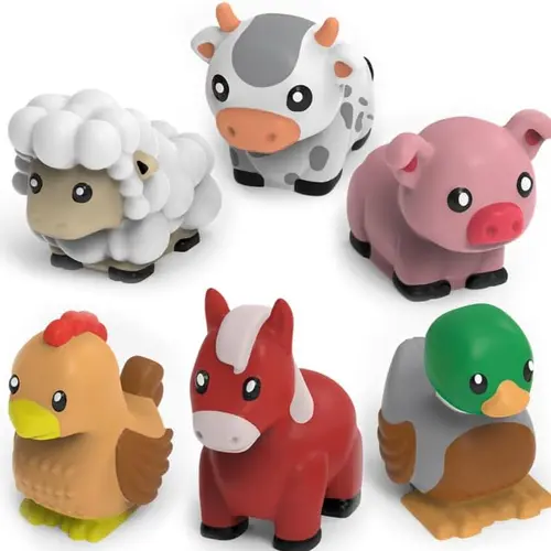 Tub Works 6-Pack Barnyard Farm Animals Bath Toys - Mold-Free, Moisture-Proof, BPA-Free, Sealed No-Hole, Soft Squeezable, Floats in Water, Toddler-Safe for 6+ Months Babies (For Bathtub or Pool)