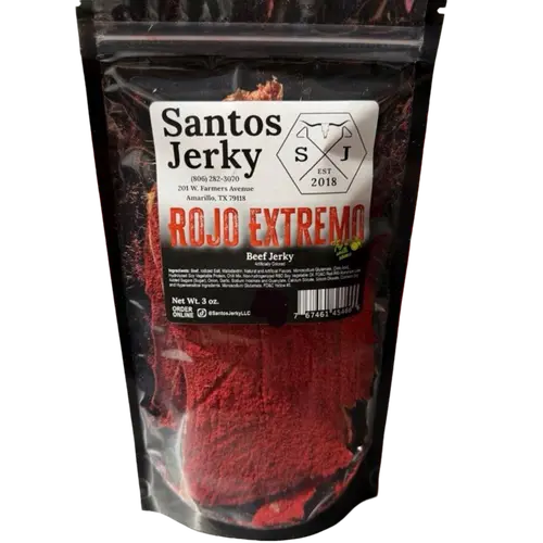 Santos Jerky ROJO EXTREMO Spicy Red Jerky - High Protein Dry Beef Dehydrated Dried Meat Snack, Mexican Style Premium Tender Flavorful Low Carb Ready-to-Eat, Available in 3 oz, 0.5 lb & 1 lb Bags (Small, Medium, Large), High Protein Snack, Dehydrated Jerky