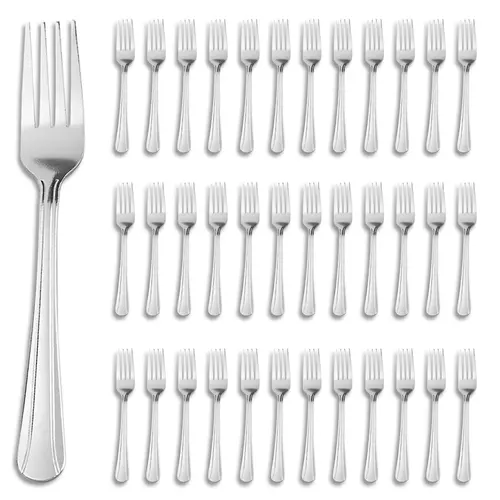 36-Piece Straight Dominion Stainless Steel Metal Fork Set - Smooth Polished Handle Cutlery, Dishwasher Safe Kitchenware Tableware for Home, Restaurant