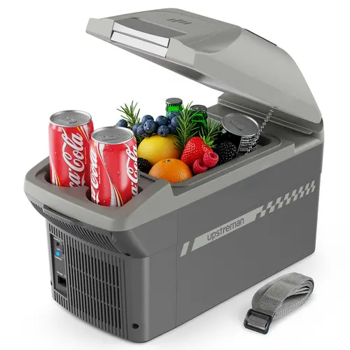 Upstreman 10QT Multifunctional Rectangular Car Refrigerator - 12V DC Mini Portable Polypropylene (PP Plastic) Cooler & Warmer, Dual Cooling & Heating, Compact Design, Shoulder Strap, Energy-Saving, High-Efficiency (AR11) for Camping, Road Trips, Multifunc