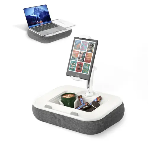 Viozon Adjustable Height Tablet & Computer Accessories Stand - Pillow Holder with Snack Bowl, Fits 4.7-13" iPad/Kindle/Smartphone, Up to 15" Laptop, Hands-Free Lap Desk for Bed, Couch, Tablet Accessories, Adjustable Height Stand, Cellphone, Mount