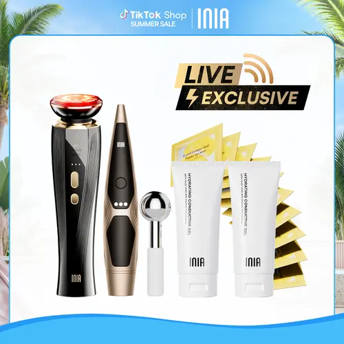 【LIVE EXCLUSIVE】INIA FLARE & LUMIN Facial & Eye Skincare Bundle – 3-in-1 Face + 4-in-1 Eye Beauty Devices for Lifting, Tightening, Reducing Puffiness & Fine Lines,Buy 1 Get 15