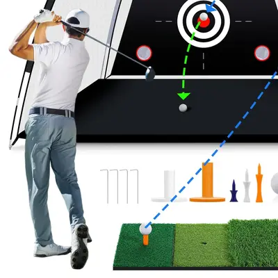 MoKo Golf Net with Practice Mat, 10 x 7 ft Golf Hitting Net for Outdoor Indoor Backyard Driving Chipping Swing Training, All-in-One Multi-Target Training equipment Aid Practice Nets with Tri-Turf Mat, Black