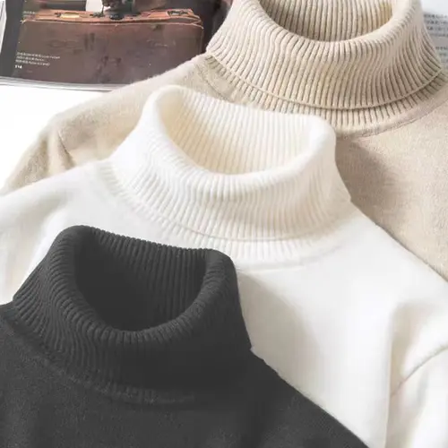 Men's Winter High-Neck Knit Polyester Sweater 3-Piece Set, Casual Fleece- Lined Long Sleeve Pullover, Warm for Daily Wear Knitwear Tops