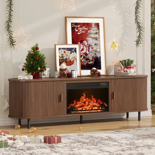 【BackToSchool】ONBRILL 70.8" Gorgeous Fluted Fireplace TV Stand for TVs Up to 80" with 23" Electric Fireplace, Luxury  Modern Entertainment Center with Power Outlet , TV Media Console with Storage for Living Room, Bedroom Furniture, Christmas Gift