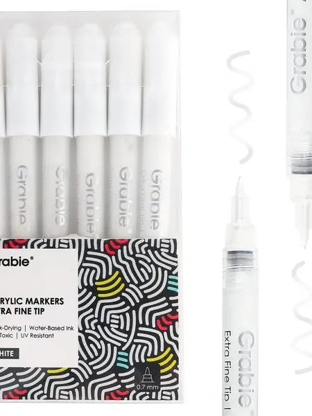 Grabie White Extra Fine Point Acrylic Markers Set of 6 - Fine Point Markers for Office Stationery Writing & Correction Needs (DealsForYouDays)