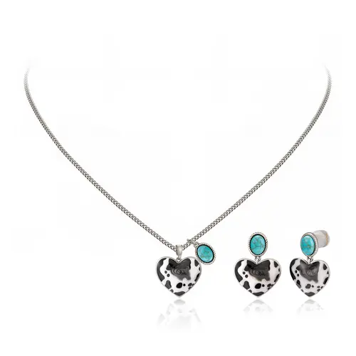 Wrangler Western Cowprint 2 pcs Jewelry Set - Necklace and Earrings for Women with Unique Cowprint Design Perfect for Western-Themed Outfits