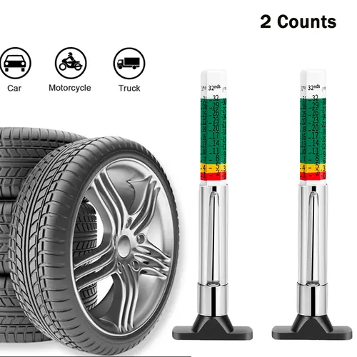 2 Counts 25mm Car Tire Tread Depth Gauge Color Coded, Universal Car Tire Tread Depth MeterReads in MM and 32nds, Quickly Identifies Tread on Tires, Automotive Inspection Tools, Car Accessories, Car Tools