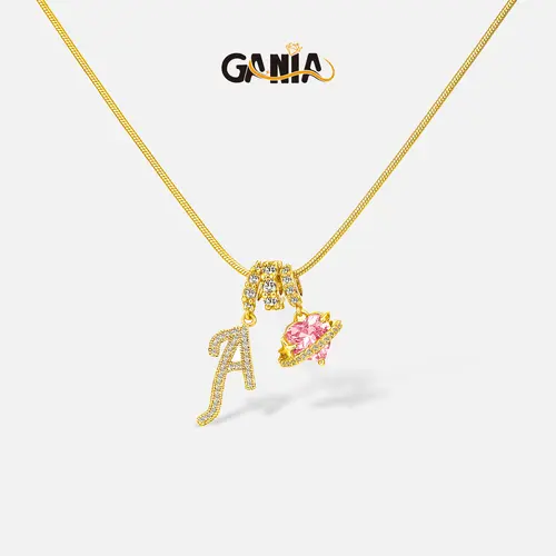 GANIA Shimmering silver tone 26-letter pendant necklace with pink decorations, a fashionable Valentine's Day gift, birthday gift, excellent choice for ladies