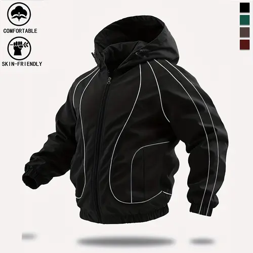 Men's windproof waterproof jacket, breathable outdoor hiking coat, foldable hat design, lightweight and durable, all weather use, suitable for spring and summer in thin styles.