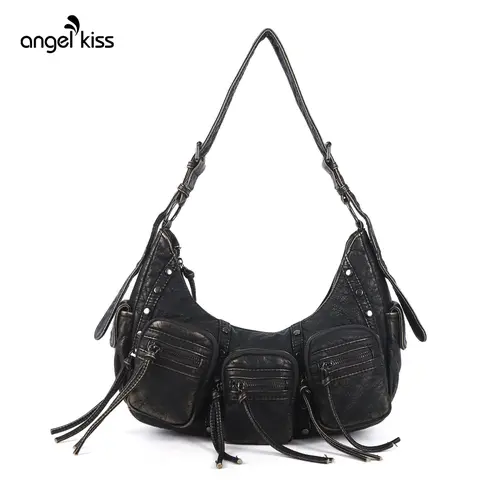 Angel Kiss Hobo Bags Purse for Women Y2K Shoulder Bag Multi Pockets Designer Satchel Studded Handbags with Strap, Hobo Crossbody Bags, Pu Tote Satchel summerwins tiktokshopbacktoschool,back to school,back to school haul