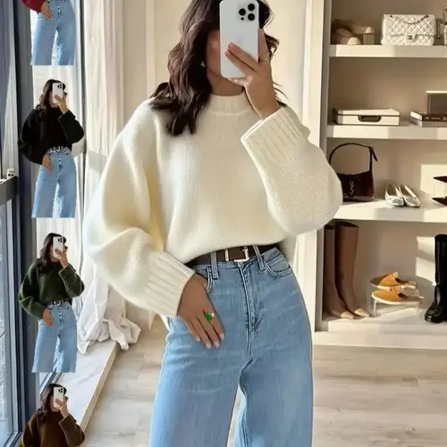 Women's Vintage Knit Sweater, Knitwear Fall Winter New Round Neck Loose Fit Casual Soft Comfortable Top, Elegant High-End Slimming Design