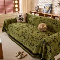SlumberHome Chenille Sofa Blanket with Plant Leaf Texture - Elastic Furniture Protector, Dustproof Couch Protector, Couch Slipcover, Slipcover Sofa Towel, Pet-Friendly, All-Season Aesthetic Home Decor for Living Rooms