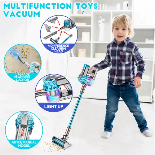 BLAXTEM 4-in-1 Kids Pretend Play Vacuum Cleaner Set - Non-Functional Cleaning Toy, Interactive Toddler Toy, AA Battery-Powered, Holiday/Christmas/Birthday Gift for Boys & Girls Ages 3-7+, Durable Cleaning Playset for Household Pretend Play