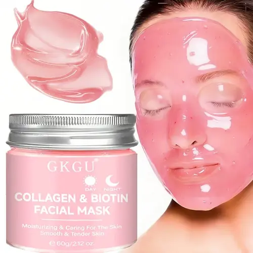GKGU Collagen & Biotin Facial Mask - Hydrating Face Mask, Hypoallergenic, Moisturizer, Moisturizing & Antioxidant Rich, Daily & Night Use, Smooth Texture, Soft, Non-Greasy Formula, Cosmetic, Ideal for Your Skincare Routine, Collagen Masks