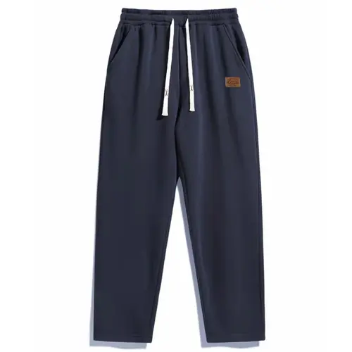 Men's casual pants for autumn and winter, regular fit solid color sweatpants, men's daily wear pants, autumn pocket design drawstring long pants for men