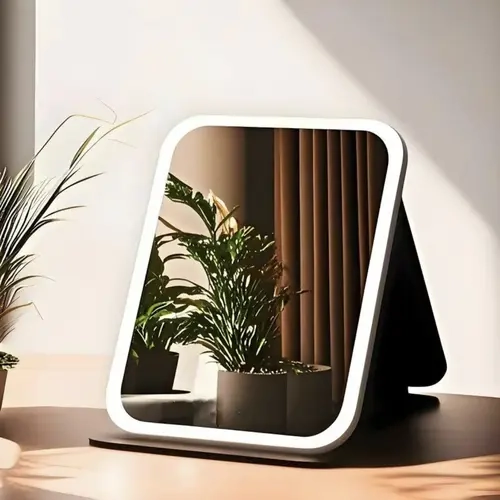 Lighted Vanity Mirror - Rechargeable, Lightweight, Brightness Adjustable LED Compact Square Mirror for Vanity Setup, Desk-Fitting Design, Brightness Adjustable Mirror,back to school,back to school haul