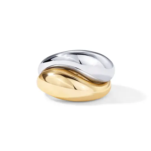 PAVOI 14K Gold Plated Mixed Metal Chunky Two Tone Wavy Dome Rings Pack for Women - Statement Ring Set