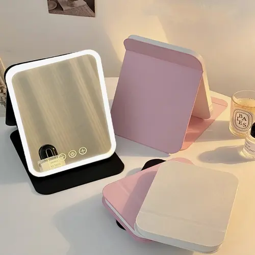 Portable Illuminated Magnifying Compact Makeup Mirror - Touch Control, Dimmable 3 Modes, Vanity Accessories, Bathroom Vanity Essential, Single Item, Adjustable LED Light