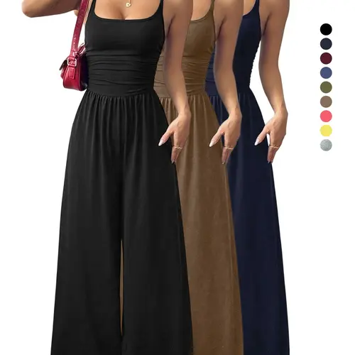 Women's Casual Palazzo Wide-Leg Jumpsuits, Sleeveless Spaghetti Strap Square Neck High-Waist Jumpsuit, Loose Lounge Clothes, Chic Fit Elegance Womenswear