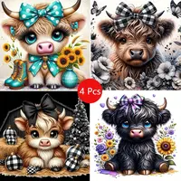 Highland Cow Diamond Painting Kit, 4-Piece Adult DIY Kits Craft 5D Full-Drill Round Diamond Art Set, Vivid Artwork, Frameless Home Décor #GLOBAL PICKS