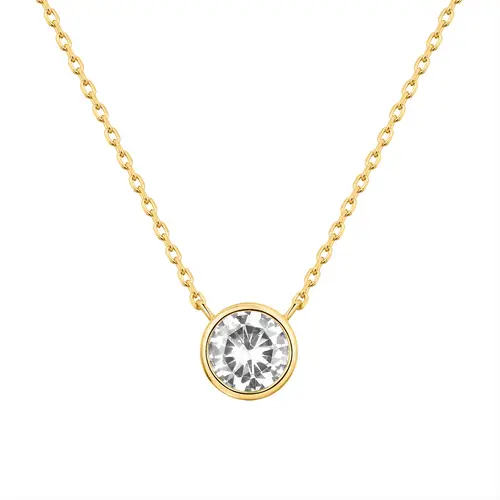 PAVOI 14K Gold Plated Circle CZ Solitaire Necklace - Dainty Elegant Bezel Pendant Necklace for Women