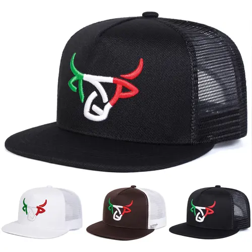 Unisex Bull Head Embroidered Hip Hop Hat Mesh Hat Outdoor Adjustable Sunscreen Leisure Hat Spring Autumn Travel Tourism Beach Vacation