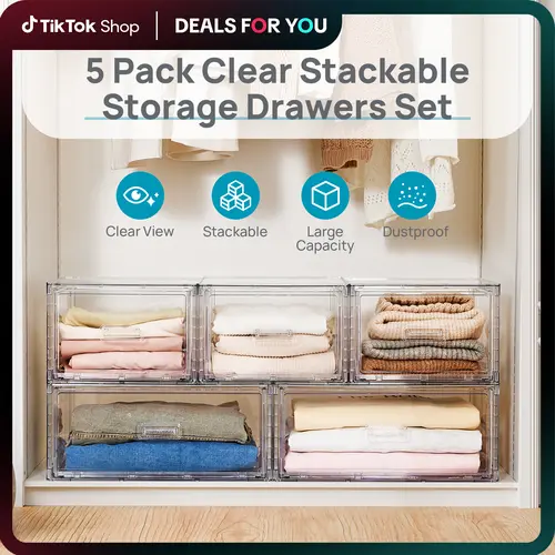 【Dorm Reset】Vtopmart 2-5 Pack UnderBed Large Clear Stackable Storage Drawers 18-23QT, Easily Assemble Closet Storage Bins, Dust-Proof for College Dorm, Bedroom storing shoes, clothes, bedding, and off-season essentials, DormRoomHacks