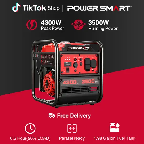 【Limited Time 15 % OFF】PowerSmart 4300W Peak Gas-Powered Inverter Generator - High Power Motor,ECO Mode,RV Ready,EPA Compliant, Auto Low Oil Shut, Parallel to Double,Lightweight,Emergency Backup DB5041,DB5041C,DL5040C,Home Inverter,Outdoor