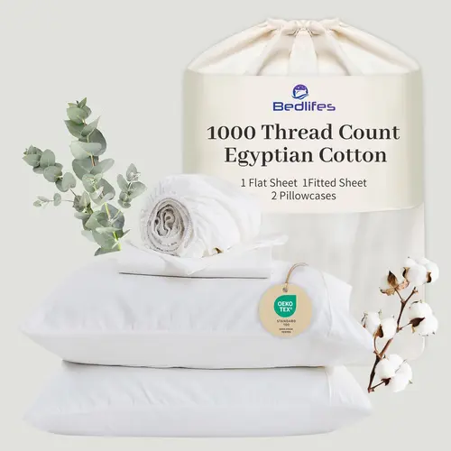 Bedlifes Egyptian Cotton Sheets 1000 Thread Count - Cooling & Breathable Ultra Soft Bedding for Hotel Comfort Bedsheets