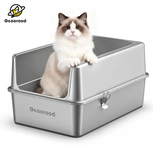 Geoorood Stainless Steel Litter Box with Metal Lid - Enclosed Litterbox for Large Cats, Rust Resistant, Odor Control, Quick Wipe Clean, Waste Management, Durable Set Includes Scoop