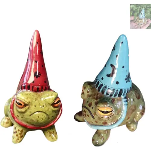 Little Wizards Frog Statues - Handmade Ceramic & Resin Mix Decor, Fairy Garden Outdoor Ornaments, Succulent Pot Plant Buddies, Mini Display Accents for Home & Garden Supplies
