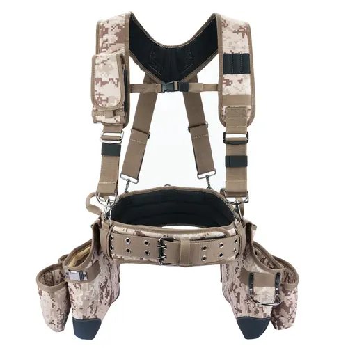 MELOTOUGH Camo Tool Belt with Padded Shoulder Suspenders - Heavy Duty 5-Piece Framer Modular Rig, 1680D Ballistic Fabric Organizer, 22-Pocket Portable Hip Holder, Carpentry/Construction Accessories, Phone Holder, Men's Work Gear (Pouches Add/Removeable)