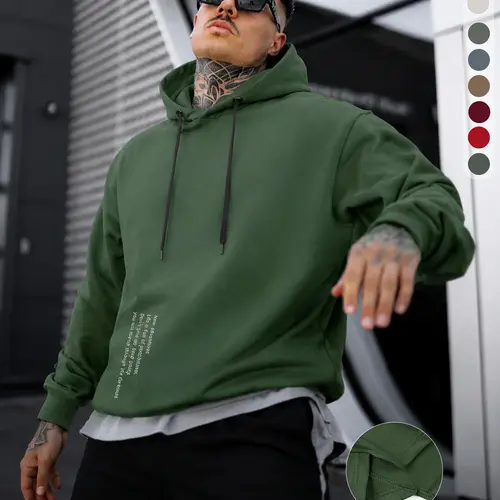 Men's Hoodie Casual Tie-Cap Sports Pullover with Pocket Irregular Hem and Relaxed Fit Print Design Couple's Long Sleeve Operator Autumn Outfit 2000s Style Solid Color Hoodie