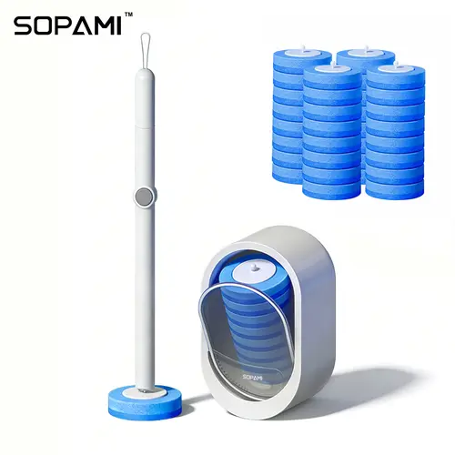 SOPAMI Disposable Toilet Wand Kit - Toilet Brush Cleaner with Refill Heads, Holder, Fresh Pad Use, Bathroom Cleaning Supplies for Quick Deep Clean, No-Touch Tool for Daily Bathroom Upkeep, Home & RV Use