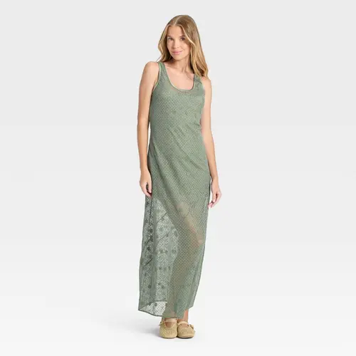 Women's Elegant Lace A-Line Maxi Dress - Lightweight Polyester Fabric Garment