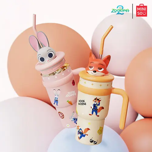 Disney Zootopia Nick & Judy ABS Tumbler, 700ML(23.67oz) Insulated Water Bottle for Hot/Cold Drinks, Adorable Character Design, Ideal for Everyday DIY Drinks & Back to School Use, Eco-Friendly