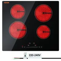 【Summerfinds】VEVOR Built-In Electric Glass Induction Cooktop (Induction Stove), 23.2x20.5 in 4-Burner 240V Unit, Sensor Touch Control, 9 Power Levels, Timer, Child Lock, Cooling Fan, Compatible with Cast Iron, Copper, Aluminum (for Simmer, Steam)