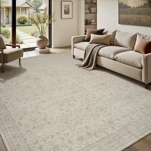 MontVoo Vintage Distressed Area Rug, Boho Rugs, Classic Medallion Design, Machine Washable & Non-Slip, Easy Care Rug for Living Room, Bedroom & Kitchen Decor