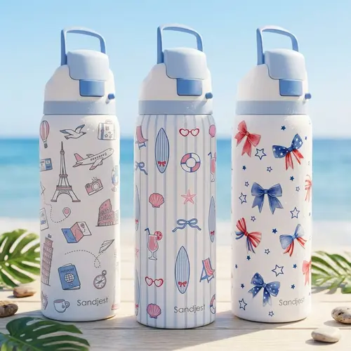 Sandjest 32oz Everyday Water Bottle with Push-Button Lid, Insulated Stainless Steel Portable Leak-proof Motivational Tumbler, Daily Hydration, Stylish Travel Drinkware for Outdoor Travel Gym School, Gift for Her Holidays