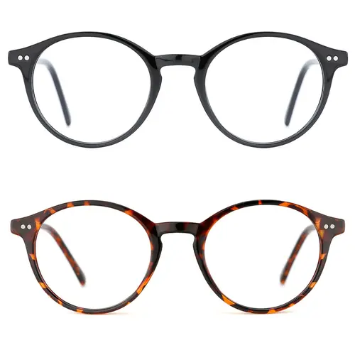 Blue Light Blocking Glasses for Men Women Vintage Thick Round Rim Frame 2PCS Set Anti-Harmful Blue Ray 100%UV Protection Clear Round Eyeglasses Trendy Beach Eyewear