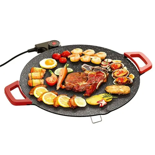 PRTYY Portable Electric Korean BBQ Grill Pan - Smokeless Nonstick Coating Griddle, Temperature-Adjustable All Purpose Grilling Universal Griddle for Meat, Pancakes, Vegetables (Non Stick Portable Barbecues for Autumn Winter Use)