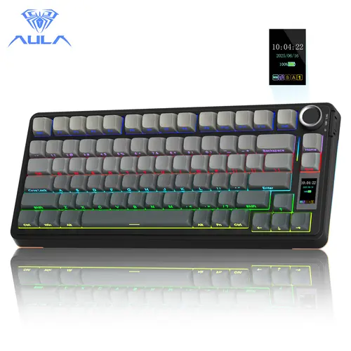 [NEW]Aula S75 Pro Wireless Mechanical Gaming Keyboard with TFT Screen Knob Custom Creamy keyboard Gasket 75% Layout RGB Backlight Hot Swappable for Office PC Mac Linux Gradient Black TikTokshopBlackFriday,back to school,back to school shopping