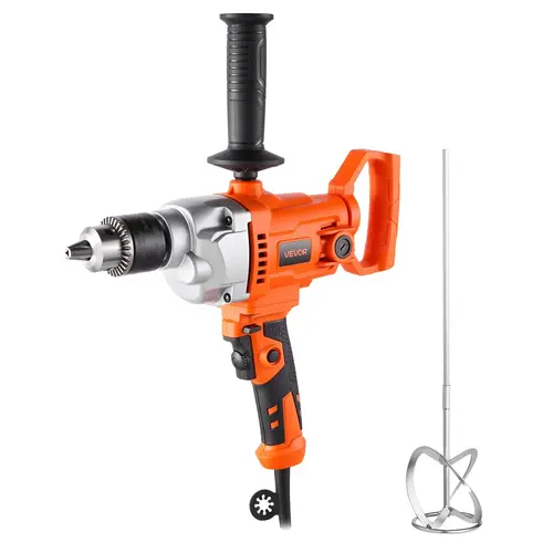 【Summerfinds】VEVOR Corded Electric Drill Mixer Set, 5/8 inches Metal Body, 5.8A 0-850RPM, Lock-On Button, D-Handle, Handheld Tool for Home DIY & DIY Users (Cement, Paint)